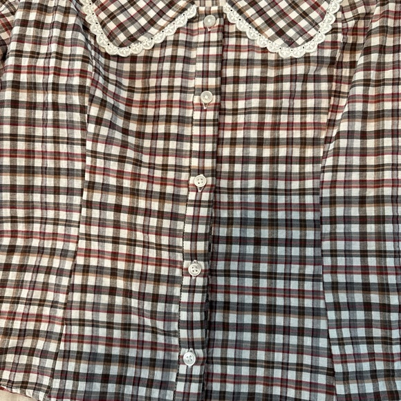 Anthropologie Maeve Plaid Blouse with Puff Sleeves - Picture 3 of 6